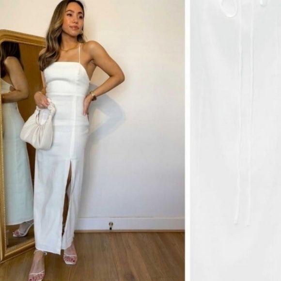 NWT Zara Linen Blend Midi Slit Front Strappy Dress - Picture 3 of 16